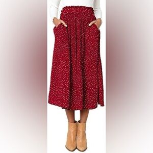 EXLURA Womens High Waist Polka Dot Pleated Skirt Midi Swing Skirt with Pockets